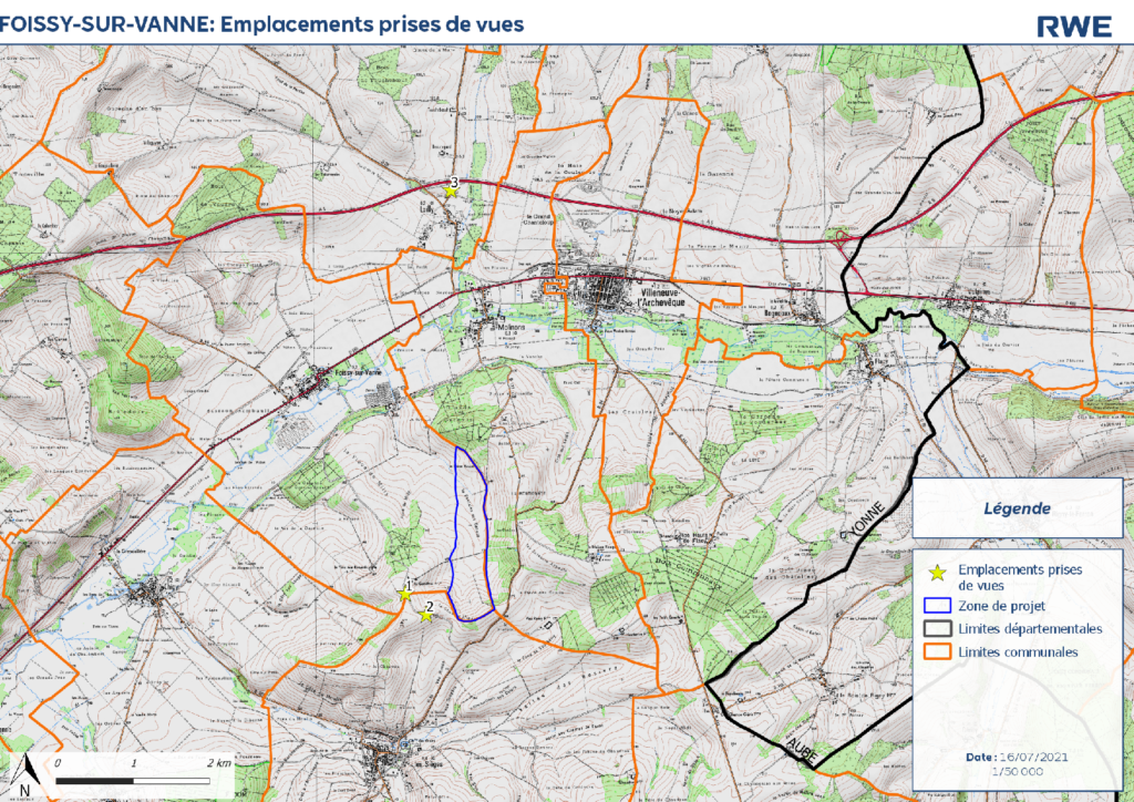 Carte des emplacements des prises de vue des photomontages